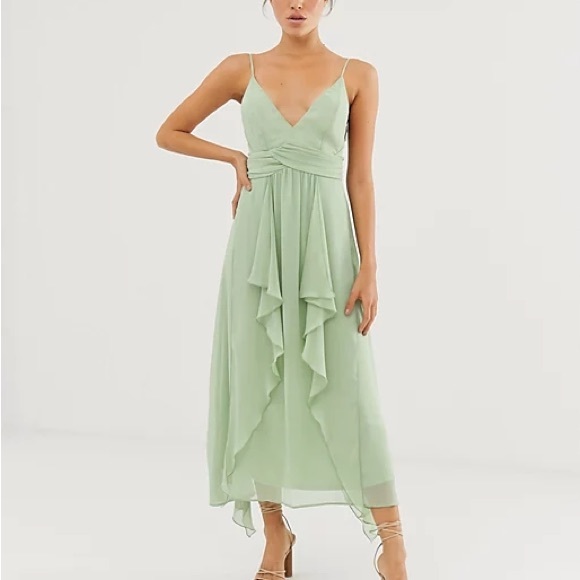 ASOS DESIGN cami midi dress with soft layered skirt and ruched bodice - Picture 2 of 7